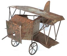 Vintage Rustic Hand Made Folk Art Tin Biplane Airplane Music Box Decorative Toy picture