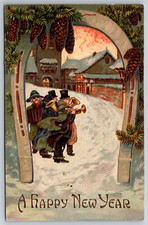 Happy New Year, Embossed, Band, Village, c1909, R.P.O., Vintage Postcard picture