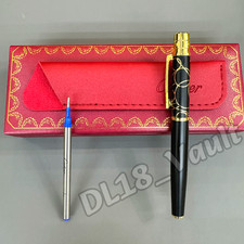 CARTIER Black Rollerball Pen Gold Tone Trim Circle Pattern Cap w/ Box & Refill picture