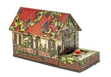 Vintage T.N. Nomura Tin Litho Wind Up MYSTERY BANK picture