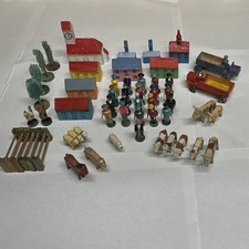 1930’s Deluxe Antique German Erzgebirge Wooden Village Farm Set Putz picture