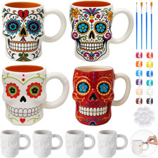 Set of 4 Halloween Day of the Dead Ceramic to Paint Halloween Sugar Skull Skelet picture