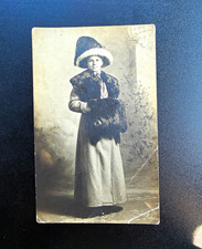 Vintage 1904-1918 AZO RPPC Real Photo Postcard Edwardian Women Fashion Hat Muff picture
