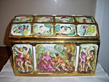 Antique 19th Century Gilded Capodimonte Porcelain Large Chest Casket picture