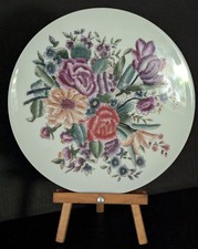 Large Vtg Chinese Style Floral Porcelain Display Charger Hand Painted Gold 13
