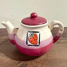 VTG Italian Hand Painted Mini Teapot Strawberry Ceramic Decorato A Mano Pink picture