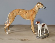 Vintage Antique Greyhound Ceramic Collectible Figure Tan Glaze & Resin finished picture