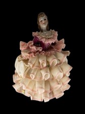 HTF Irish Dresden Elegance Lace Porcelain Lady Figurine Pink Ivory Dress Ireland picture