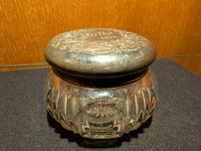 Antique 1912 Edwardian Glass Vanity Powder Dresser Jar Repoussé Silver Lid picture