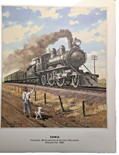 Vintage IOWA Chicago, Burlington & Quincy Railroad Engine No. 590 Rare Print picture