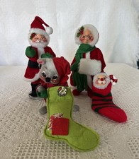 4 Vtg Annalee Christmas Figures Lot. A Santa Mrs Claus Mouse Stockings Mobiltee picture