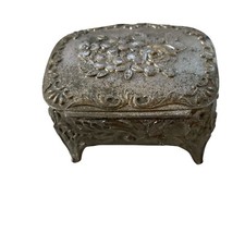 Antique Victorian Art Nouveau  Spelter Metal Ring Casket Jewelry Box Trinket picture