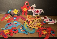LOT OF 13 VTG CHINESE EMBROIDERED SILK ZODIAC FIGURES picture