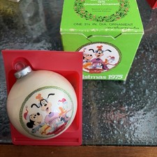 Vintage Walt Disney 1975 Glass Christmas Ornament Mickey Goofy Donald with Box picture