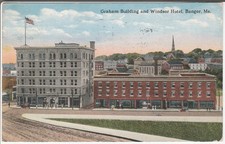 Bangor ME postcard - Graham Building Windsor Hotel PM 1914 to Stoughton MA picture