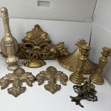 Vintage Gold Hollywood Regency Homco Burwood Elements Wall Sconces Decor Lot 9pc picture