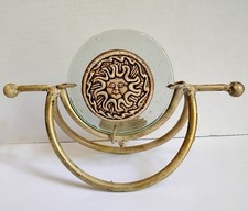 Vintage 1990’s Metal, Glass, and Ceramic Celestial Sun Face Candle Holder picture