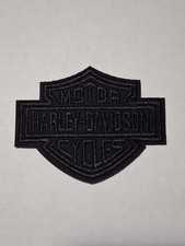 Embroidered Harley-Davidson Shield Iron On Patch Blacked Out Black On Black picture