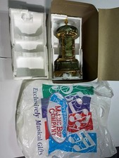 MIB Vintage Italian Onyx Music Box Carousel Gold Floral Reuge W/ Original Bag picture