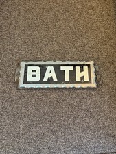 Vintage Reverse Painted Glass BATH Scalloped Edge Rectangular Sign picture