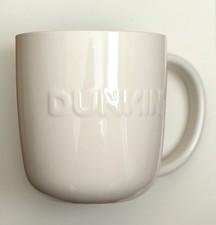 Dunkin' Donuts White Ceramic Coffee Mug Blue Ombre Interior Embossed Logo  20oz picture