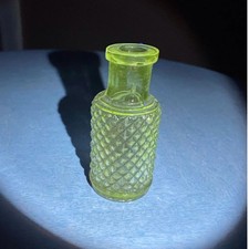Vintage Small Hobnail Diamond Point Glass Bottle Uranium Glass Glows Under UV picture