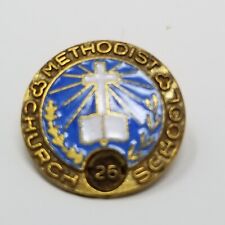 Vintage United Methodist Church School Lapel Pin 26 Year Award Gold Tone & Blue picture