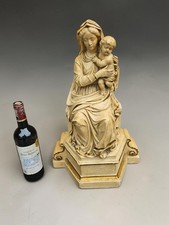 Antique chalk MAdonna with child sculpture statue religious art picture
