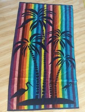 Vtg Plush Vibrant Multicolor Rainbow Palm Trees Pelican Beach Towel  69”x39” picture