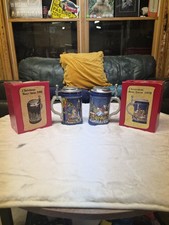 Lot 2 Vtg German Christmas Beer Steins 1978 1980 1st 3rd Annual Lidded Boxed Ltd picture