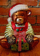 Vintage Mercury Glass Teddy Bear Christmas Figure Handblown 11” Holiday Decor picture
