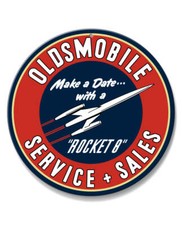 Oldsmobile Rocket Service & Sales Emblem Aluminum Round Sign - Made in USA picture