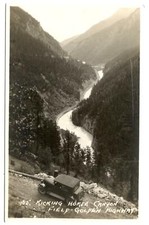 RPPC Postcard Kicking Horse Canyon Field Golden Highway Antique Car Canada picture
