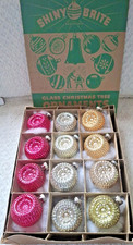 12 Shiny Brite Bumpy Indents Mercury Glass Christmas Ornaments In Box picture