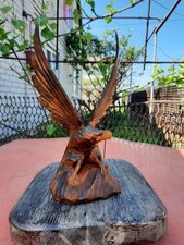 Vintage Hand-Carved Wooden Mountain Eagle Statue 13.4
