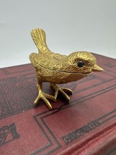 Vintage Florenza Mid-Century Gold Tone Bird Green Eyes Trinket or Pill Box picture