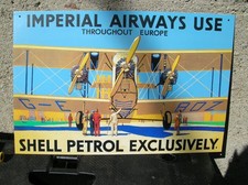 IMPERIAL AIRWAYS USE SHELL PETROL Embossed Metal Sign 16.5x11 New picture