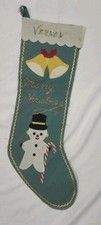 Vintage Homemade DIY Christmas Stocking Snowman Bells Candycane Ric Rac Felt picture
