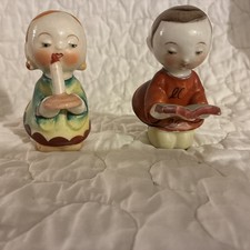 Vintage Porcelain Asian Kneeling Children Salt & Pepper Set Japan  picture