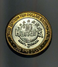 Harrahs Reno Nevada $10 Gaming Token Limited Edition .999 Pure Silver picture