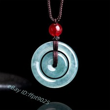Grade A Natural Blue Jade Jadeite Men Women Lucky Circle Peace Pendant Gift picture