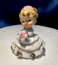 VTG 1950s Norcrest Blue Flower Girl Figurine Japan F-270 w/Maker’s Mark  & Stamp picture