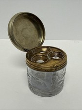 Antique Patent Applied For Cut Glass Brass Lidded Multi-Compartment Jar Rare picture