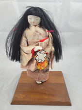 Vintage Japanese Porcelain Geisha Doll with Tsuzumi Drum Silk Kimono 10.5