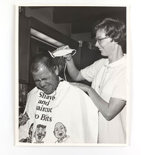 1960s Barber Beauty Shop Man Getting Haircut Clippers Beautician Vintage Photo picture