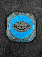 Antique Art Deco .935 Sterling & Blue Guilloche Enamel Powder Compact Sifter picture