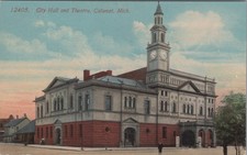 City Hall & Theatre Calumet Michigan Postcard c1910 Acmegraph Divided Back picture