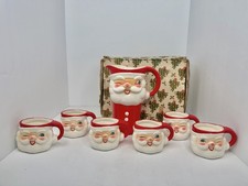 Vintage MCM Holt Howard Winking Santa Pitcher and 6 Mugs 1960 Marked Minty W/box picture