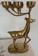 Vintage 14” Solid Brass Deer Candle Holder Candlestick picture