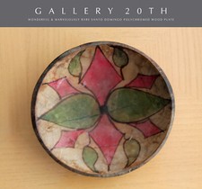 AMAZING POLYCHROMED SANTO DOMINGO PUEBLO WOOD PLATE ETHNOGRAPHIC ART ORIG. VTG picture